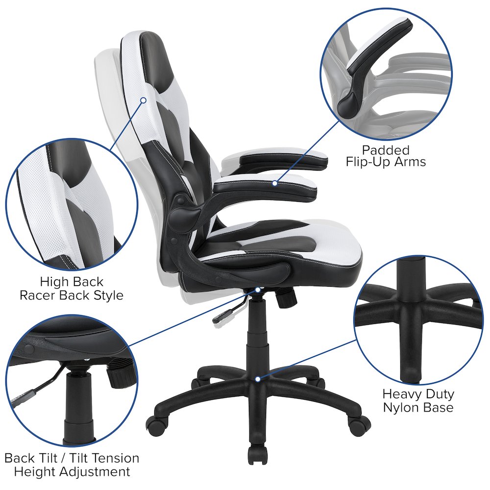 Red Gaming Desk and White/Black Racing Chair Set