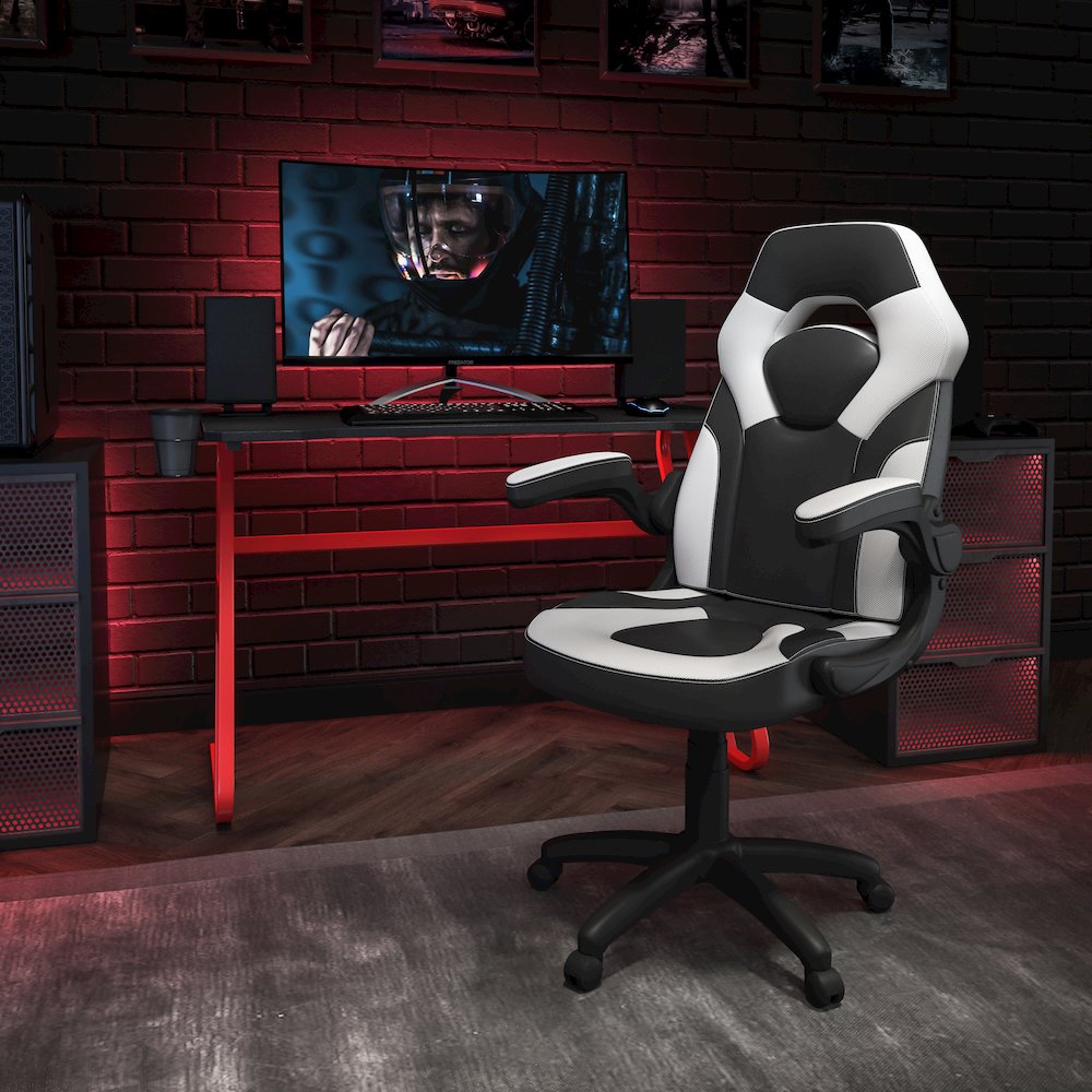 Red Gaming Desk and White/Black Racing Chair Set