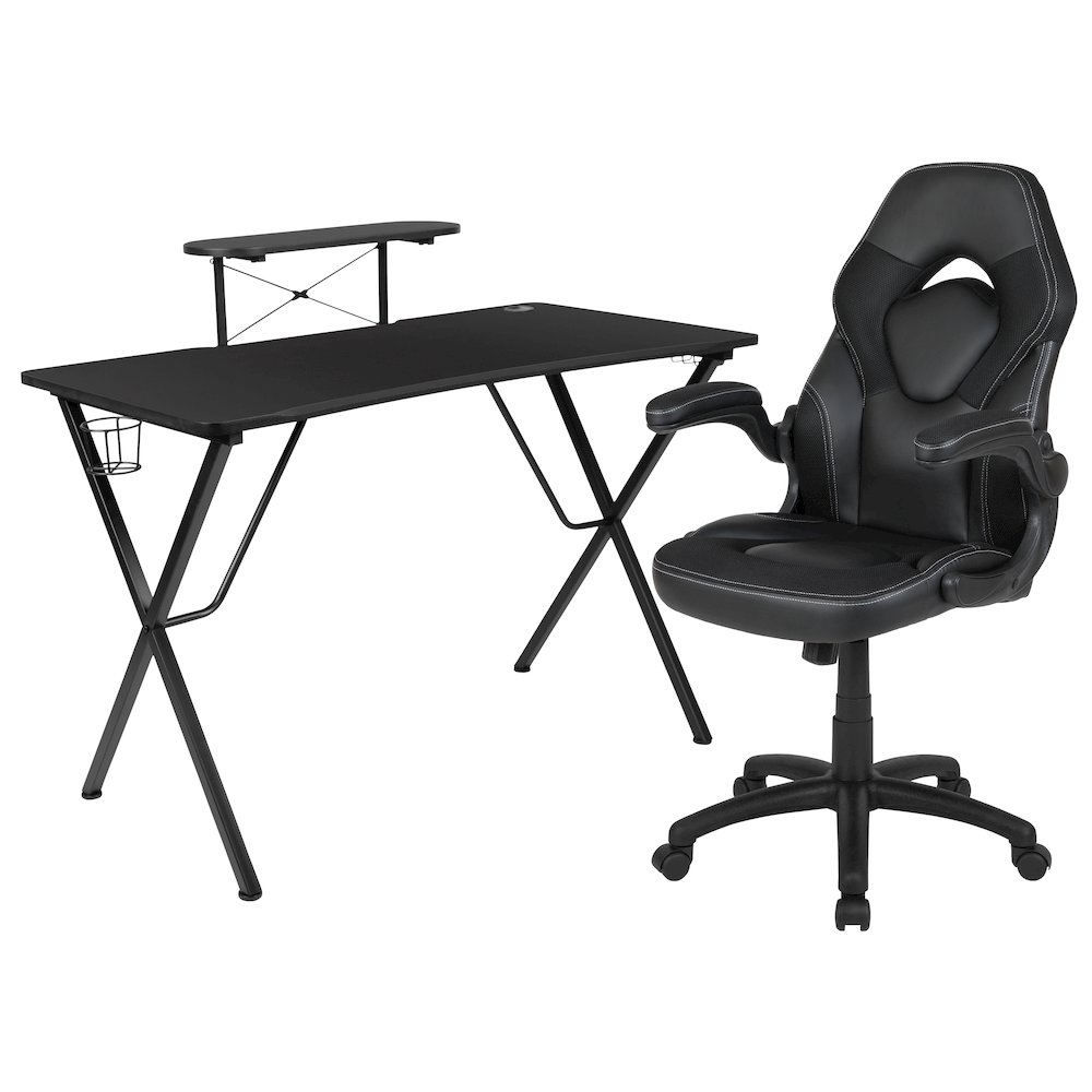 Black Gaming Desk and Black Racing Chair Set