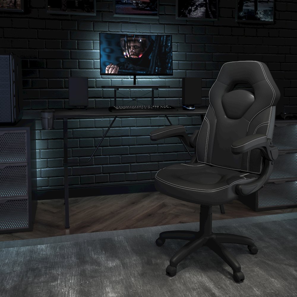 Black Gaming Desk and Black Racing Chair Set