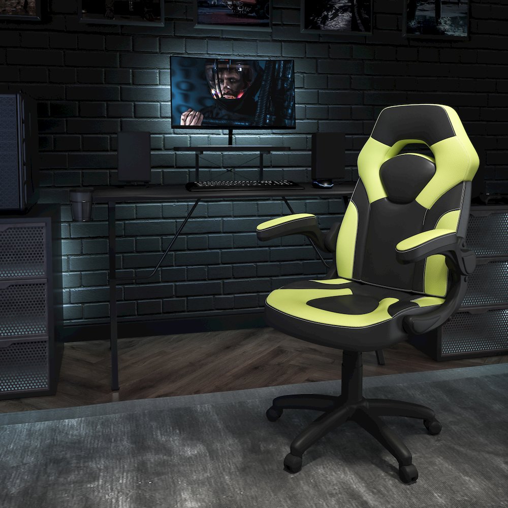 Black Gaming Desk and Green/Black Racing Chair Set