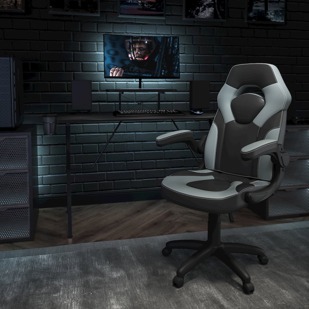 Black Gaming Desk and Gray/Black Racing Chair Set
