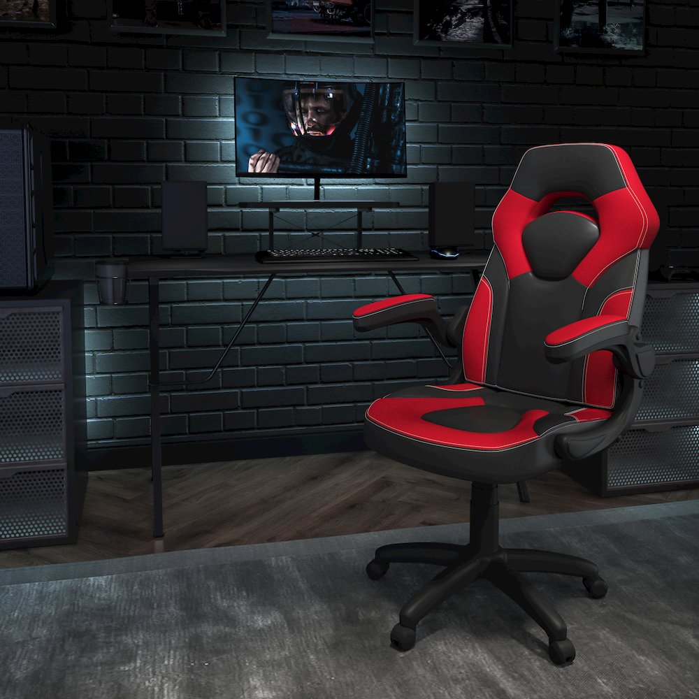 Black Gaming Desk and Red/Black Racing Chair Set