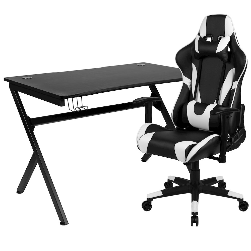 Black Gaming Desk and Black Reclining Gaming Chair Set