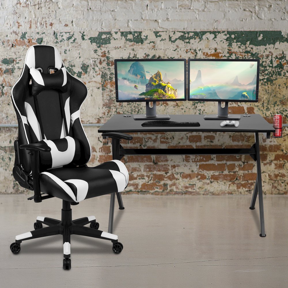 Black Gaming Desk and Black Reclining Gaming Chair Set