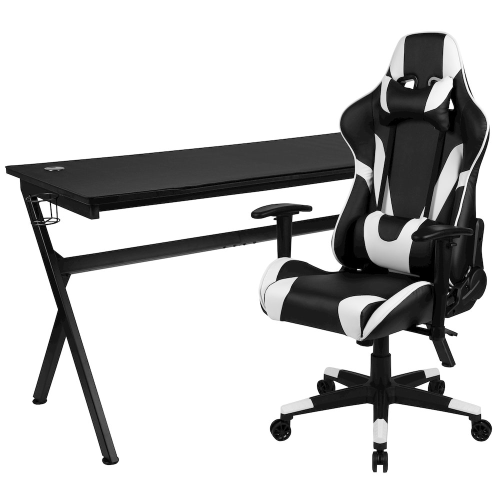 Gaming Desk and Black Reclining Gaming Chair Set