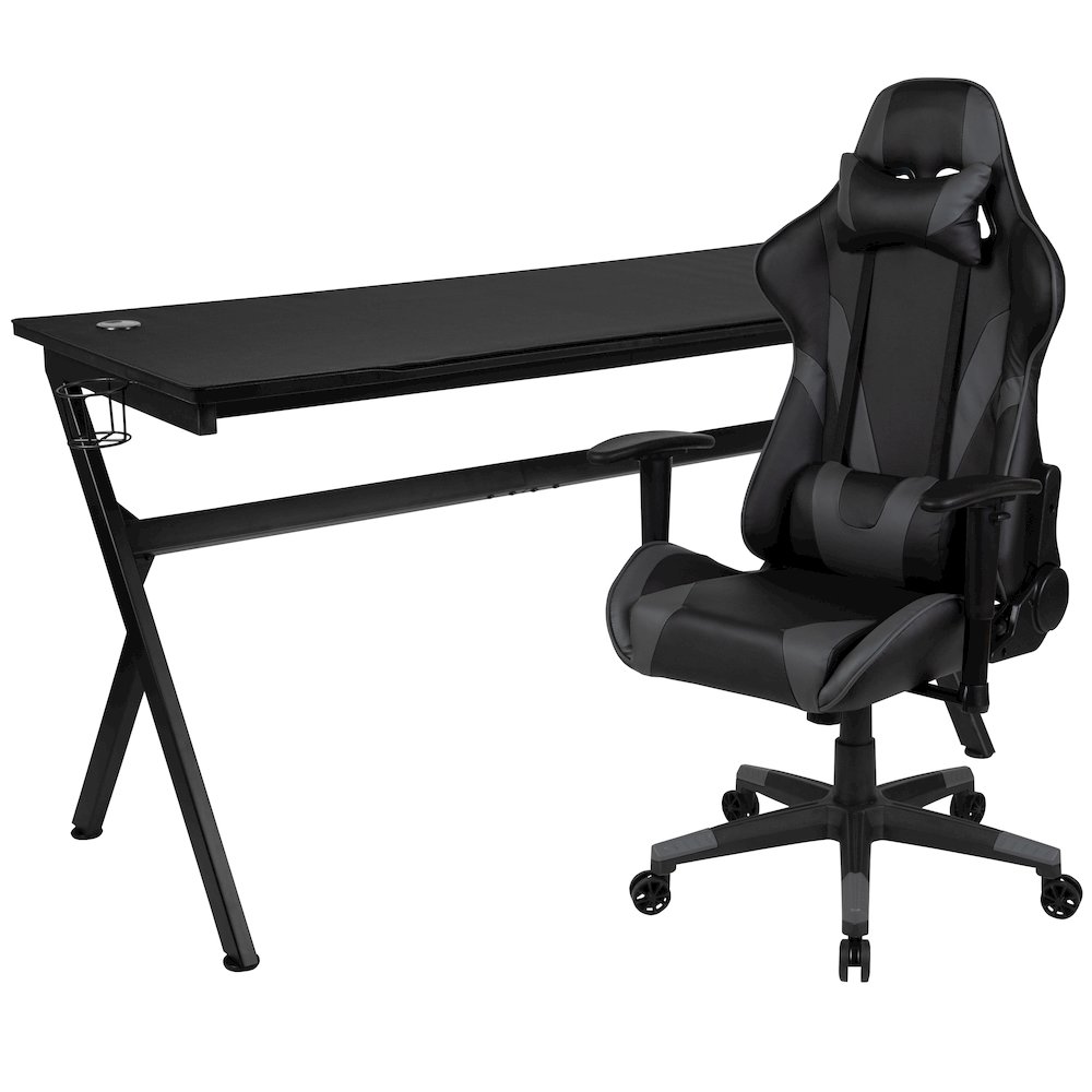 Gaming Desk and Gray/Black Reclining Gaming Chair Set
