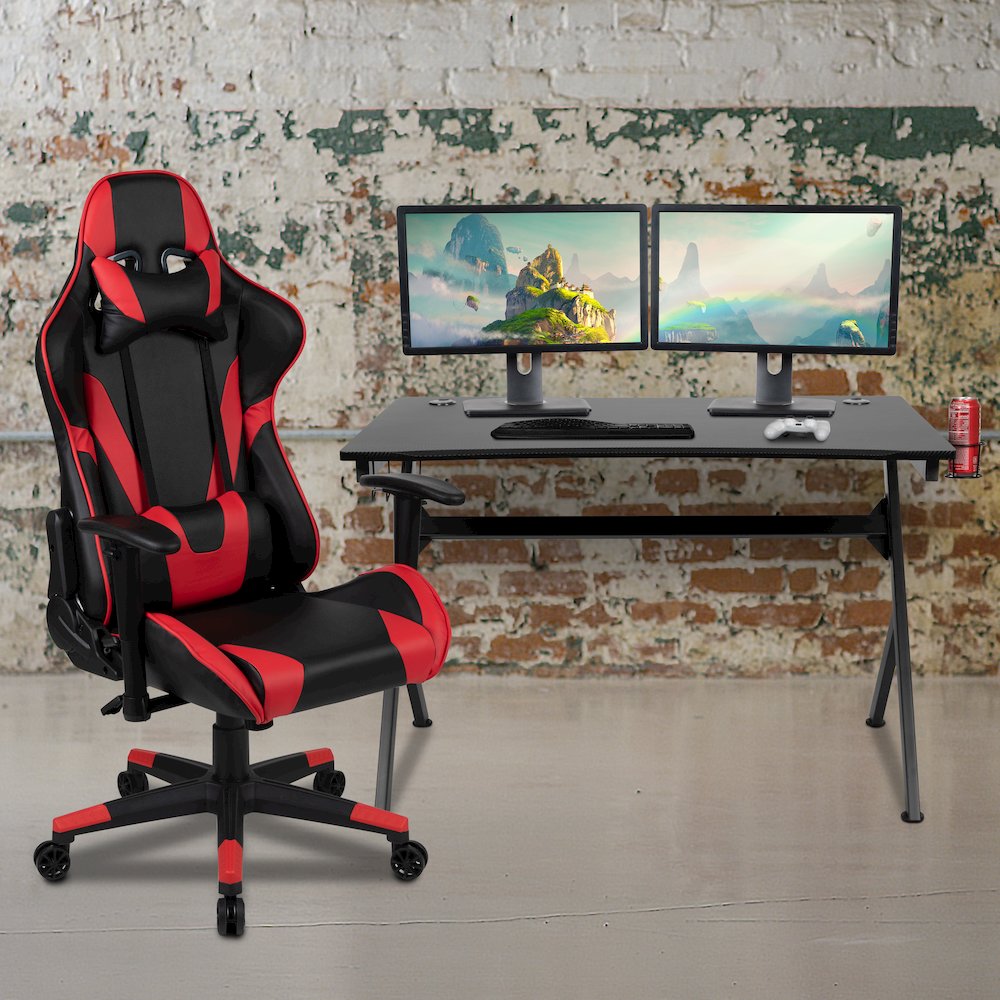 Black Gaming Desk and Red/Black Reclining Gaming Chair Set