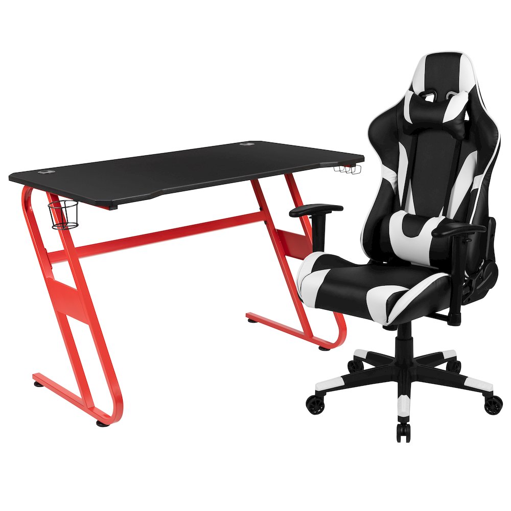 Red Gaming Desk and Black Reclining Gaming Chair Set