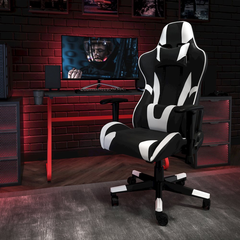 Red Gaming Desk and Black Reclining Gaming Chair Set