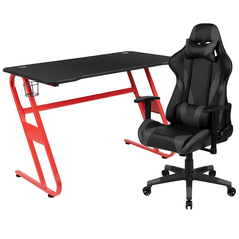 Red Gaming Desk and Gray Reclining Gaming Chair Set