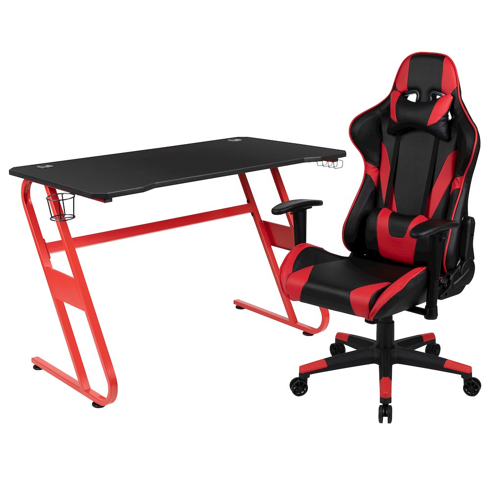 Red Gaming Desk and Red/Black Reclining Gaming Chair Set
