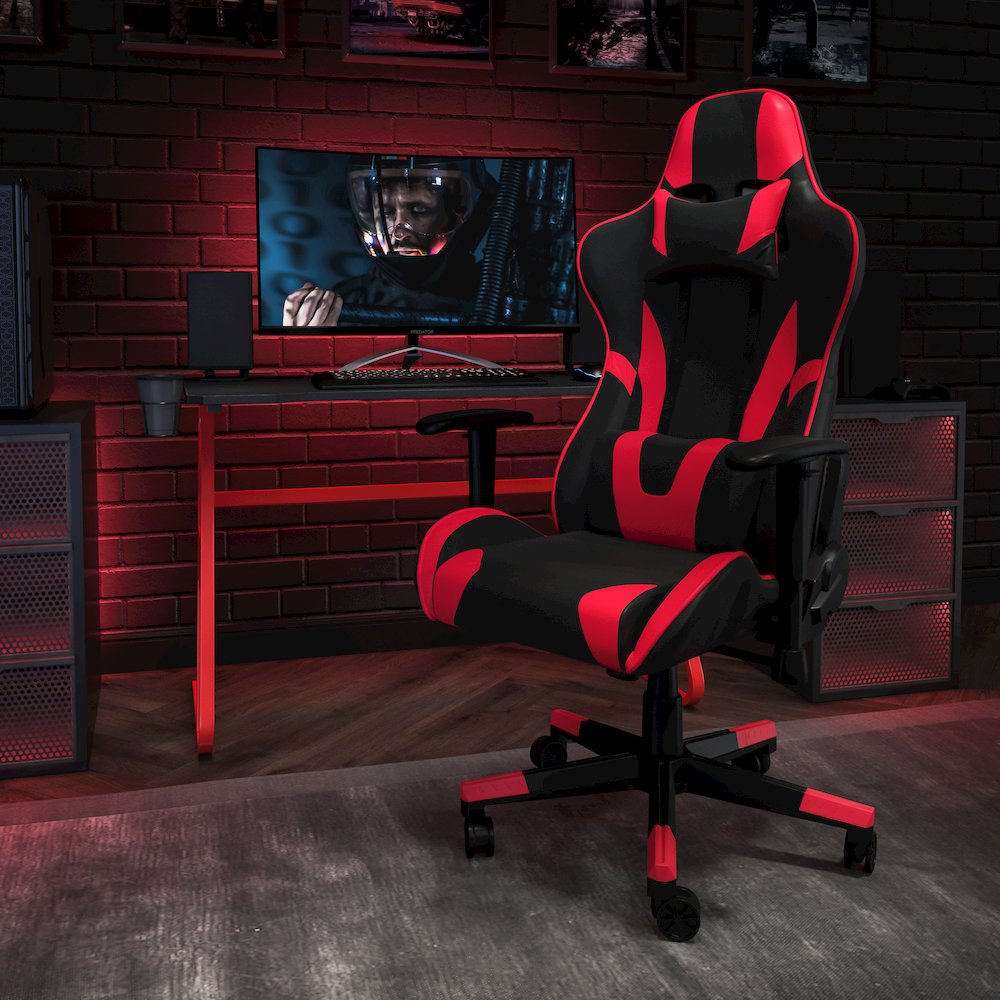 Red Gaming Desk and Red/Black Reclining Gaming Chair Set
