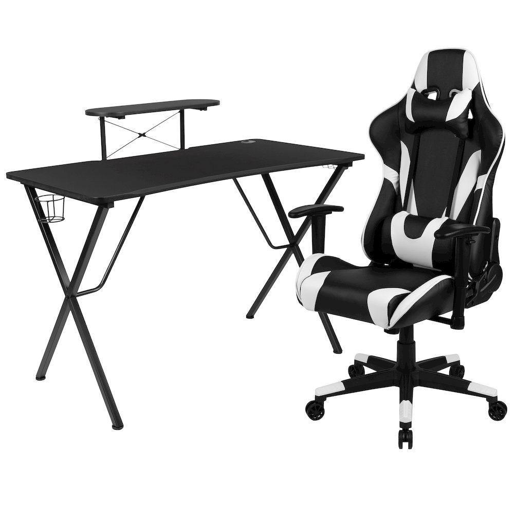 Black Gaming Desk and Black Reclining Gaming Chair Set