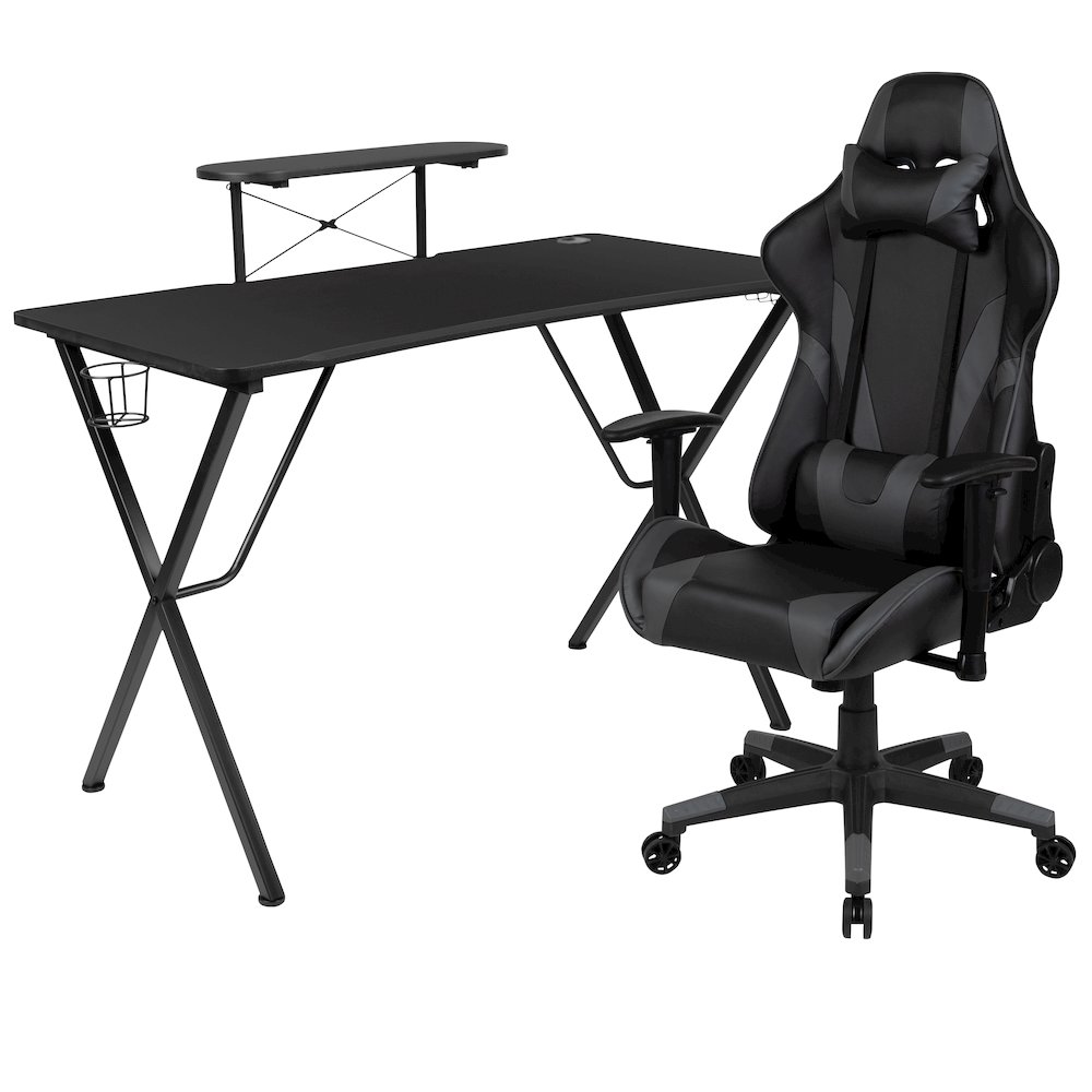 Black Gaming Desk and Gray Reclining Gaming Chair Set