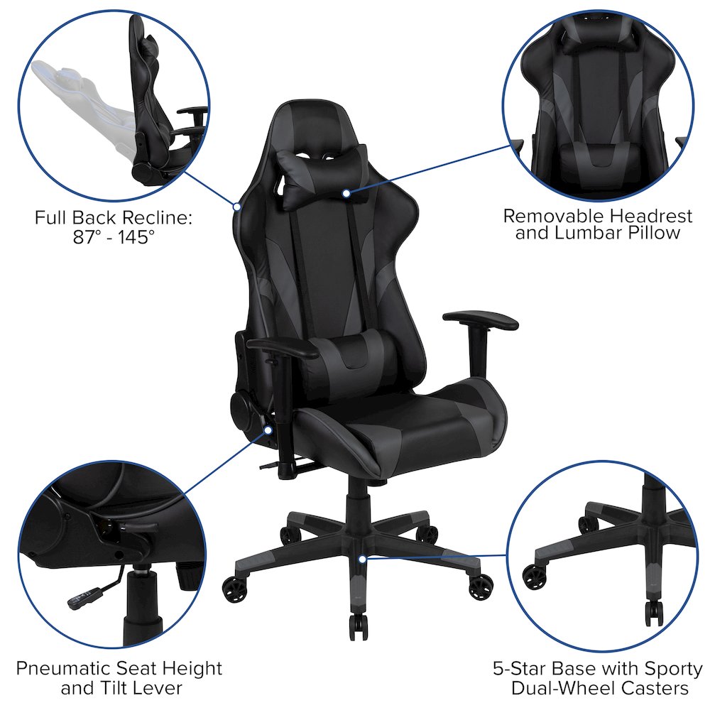 Black Gaming Desk and Gray Reclining Gaming Chair Set