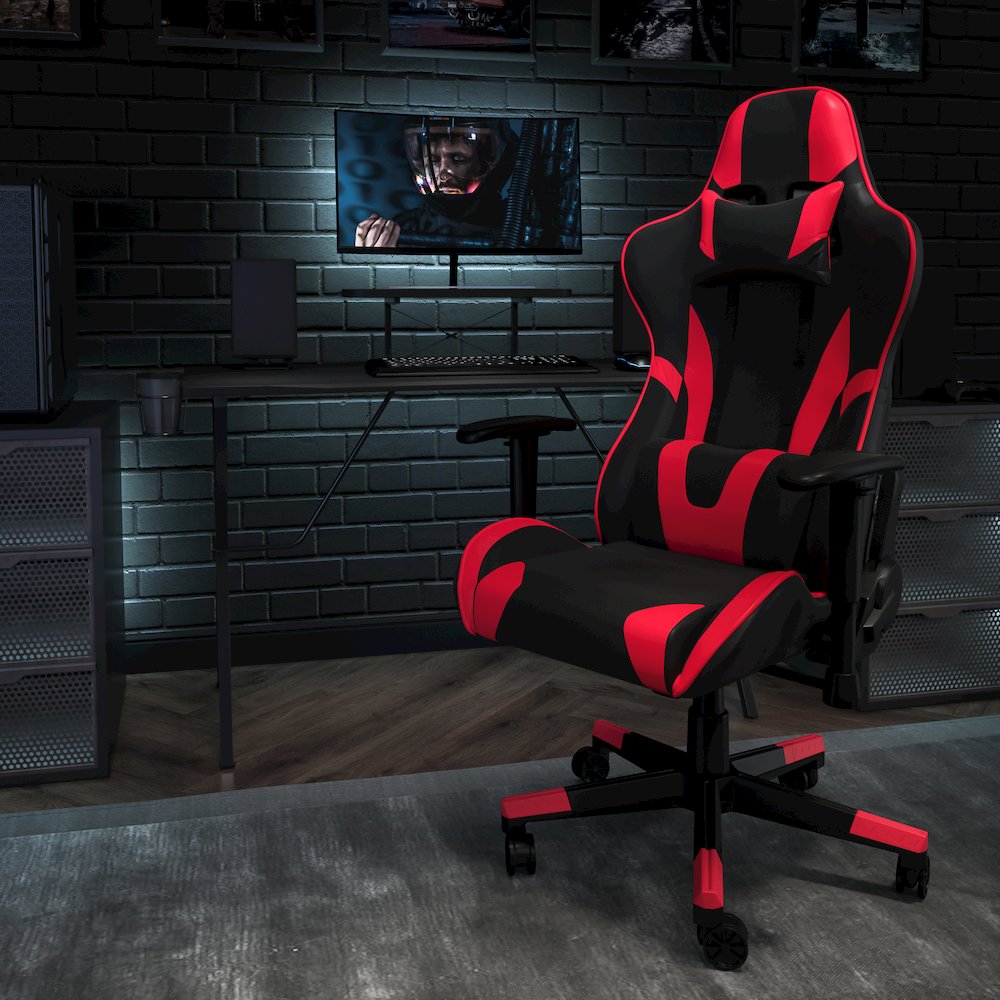 Black Gaming Desk and Red/Black Reclining Gaming Chair Set