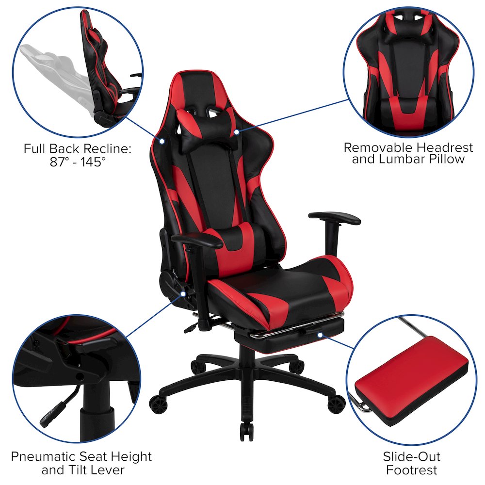Black Gaming Desk and Red/Black Footrest Reclining Gaming Chair Set