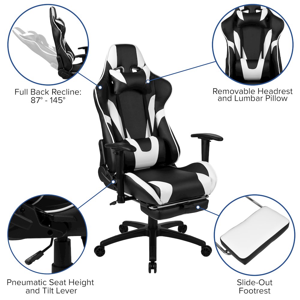 Red Gaming Desk and Black Footrest Reclining Gaming Chair Set