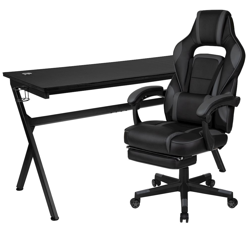 Gaming Desk/Headphone Hook/Removable Mousepad Top & Black Back/Arms Gaming Chair
