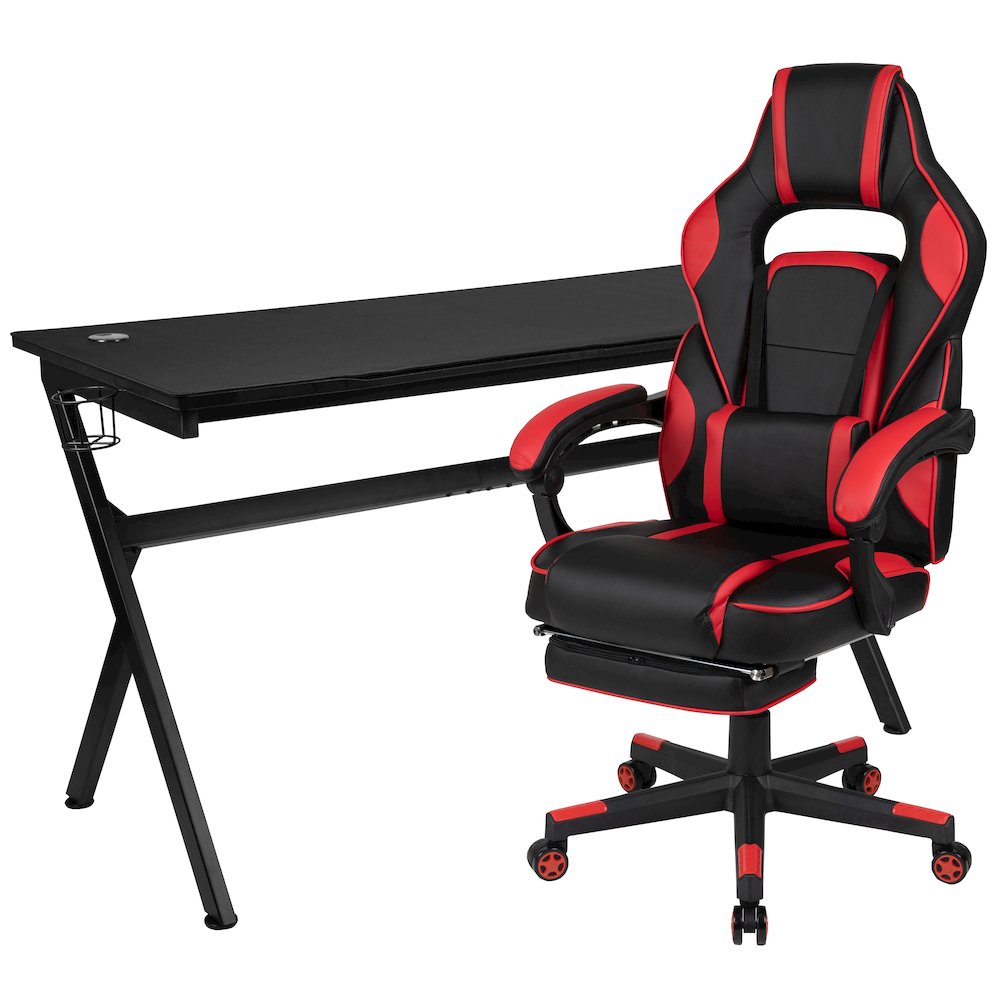 Gaming Desk/Headphone Hook/Removable Mousepad Top & Red Back/Arms Gaming Chair
