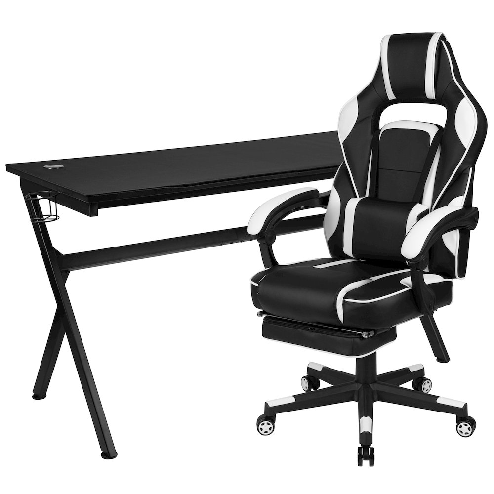 Gaming Desk/Headphone Hook/Removable Mousepad Top & White Back/Arms Gaming Chair