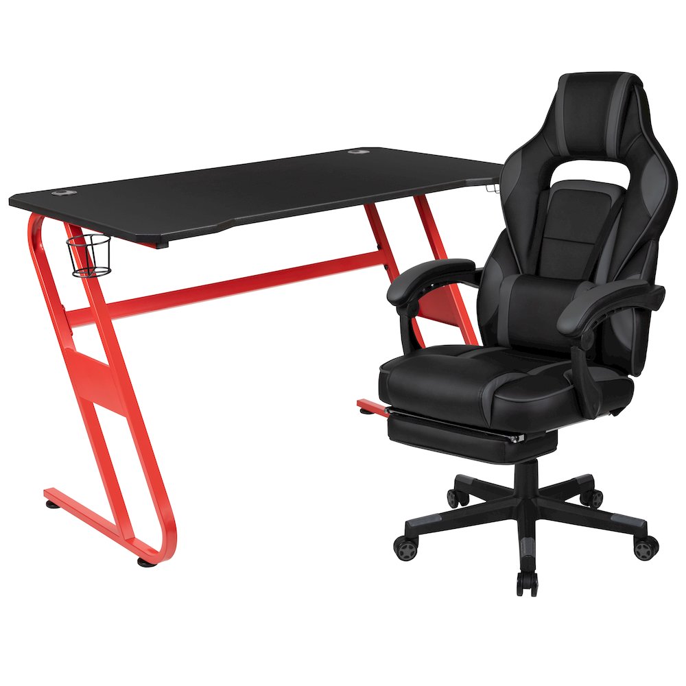 Red Gaming Desk/Headphone Hook & Black Reclining Back/Arms Gaming Chair