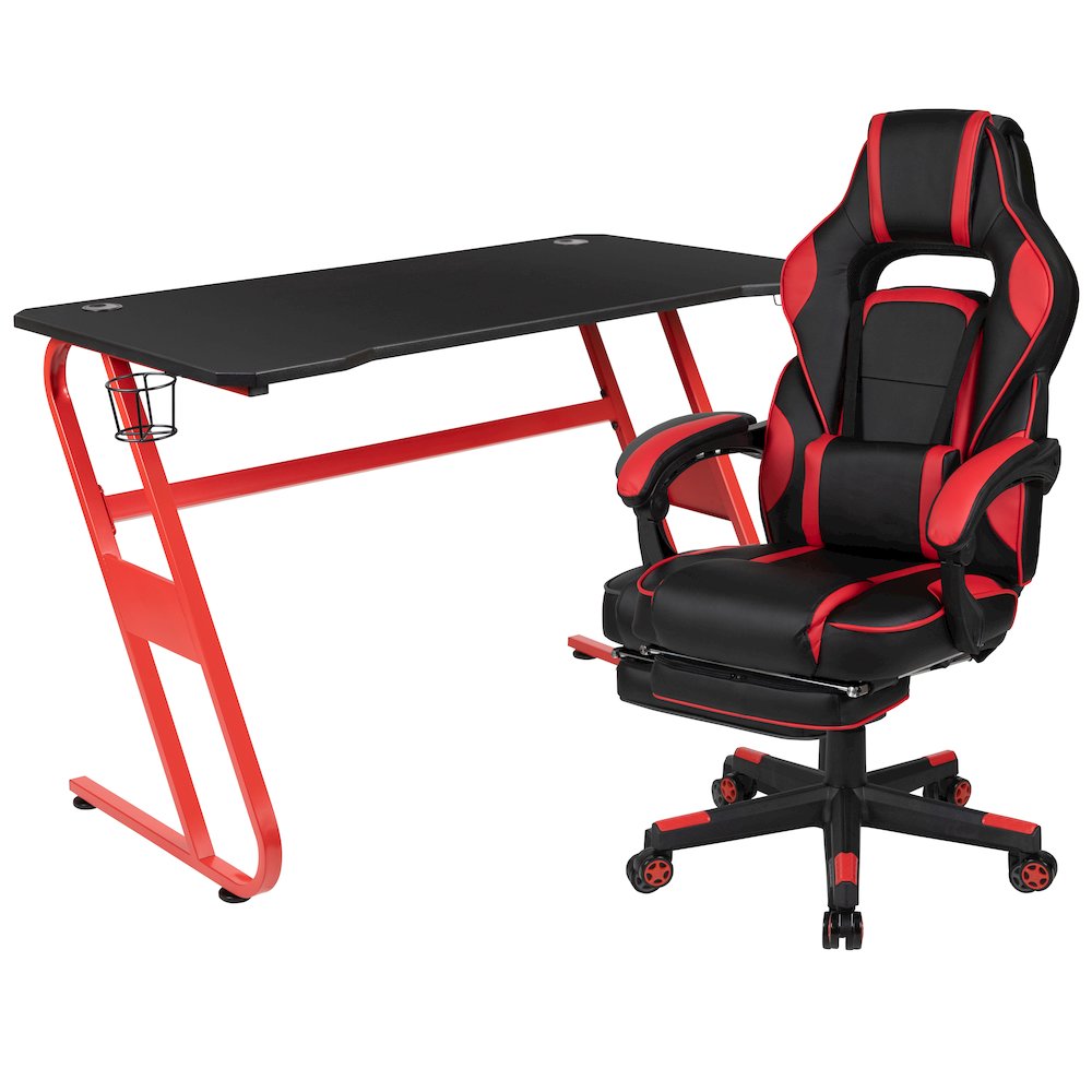 Red Gaming Desk/Headphone Hook & Red Reclining Back/Arms Gaming Chair