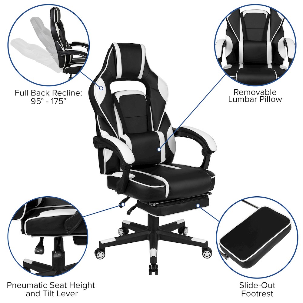 Red Gaming Desk/Headphone Hook & White Reclining Back/Arms Gaming Chair