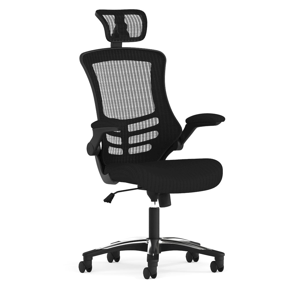 High-Back Black Mesh Swivel Executive Office Chair and Adjustable Headrest