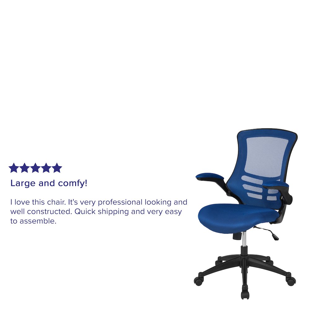 Mid-Back Blue Mesh Swivel Ergonomic Task Office Chair with Flip-Up Arms