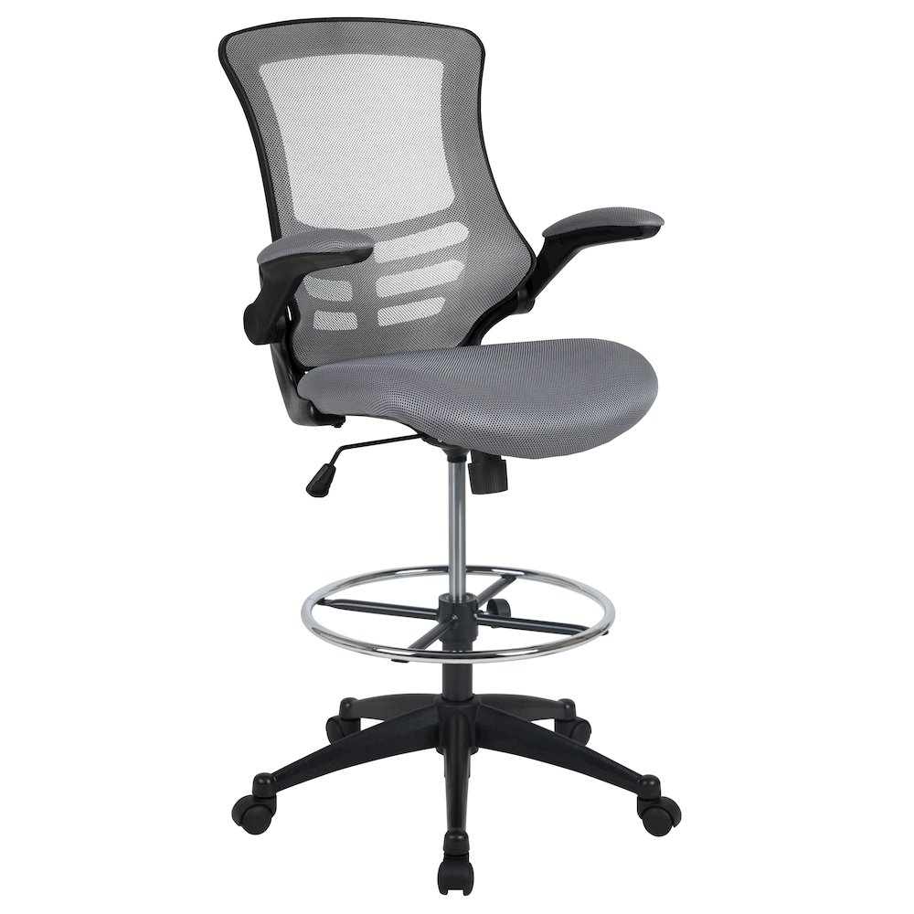 Mid-Back Dark Gray Mesh Drafting Chair with Adjustable Foot Ring