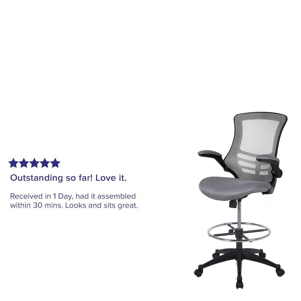 Mid-Back Dark Gray Mesh Drafting Chair with Adjustable Foot Ring