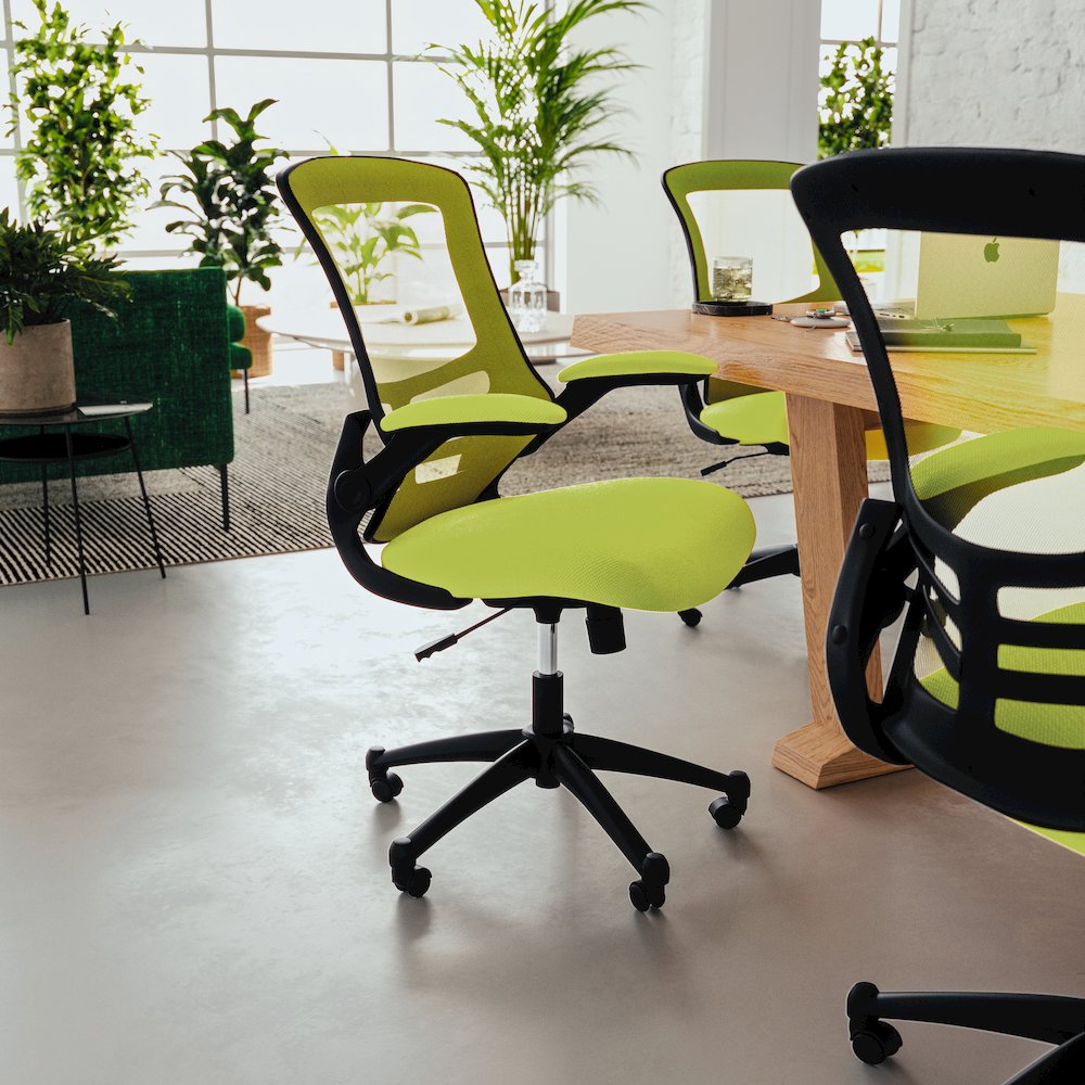 Mid-Back Green Mesh Swivel Ergonomic Task Office Chair with Flip-Up Arms