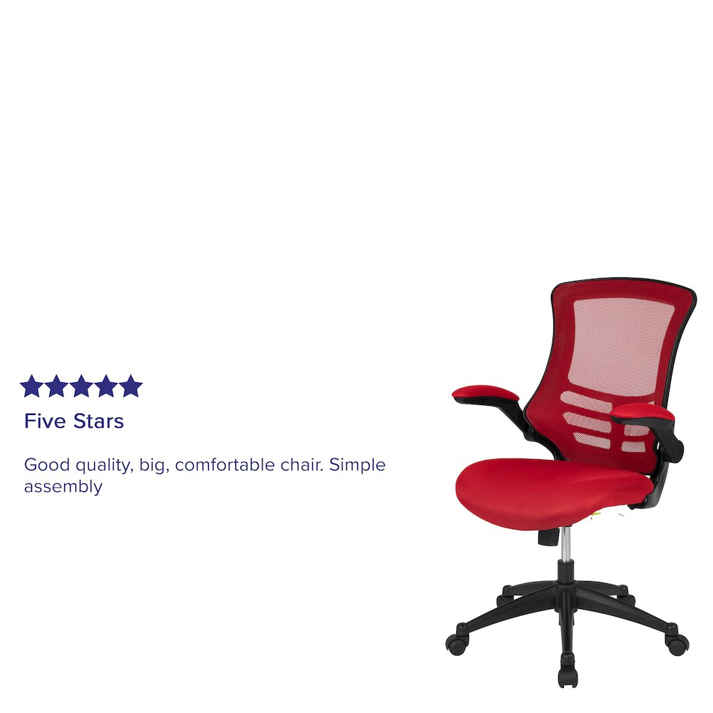 Mid-Back Red Mesh Swivel Ergonomic Task Office Chair with Flip-Up Arms