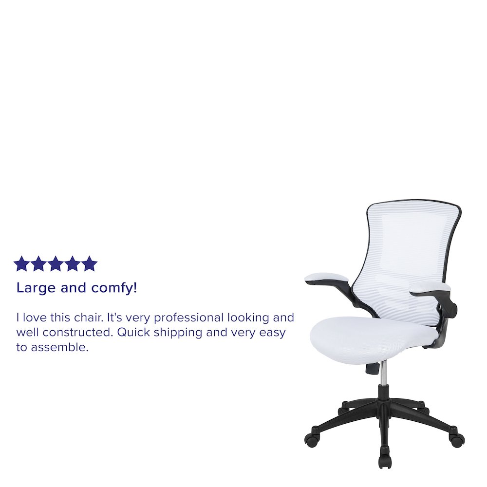 Mid-Back White Mesh Swivel Ergonomic Task Office Chair with Flip-Up Arms