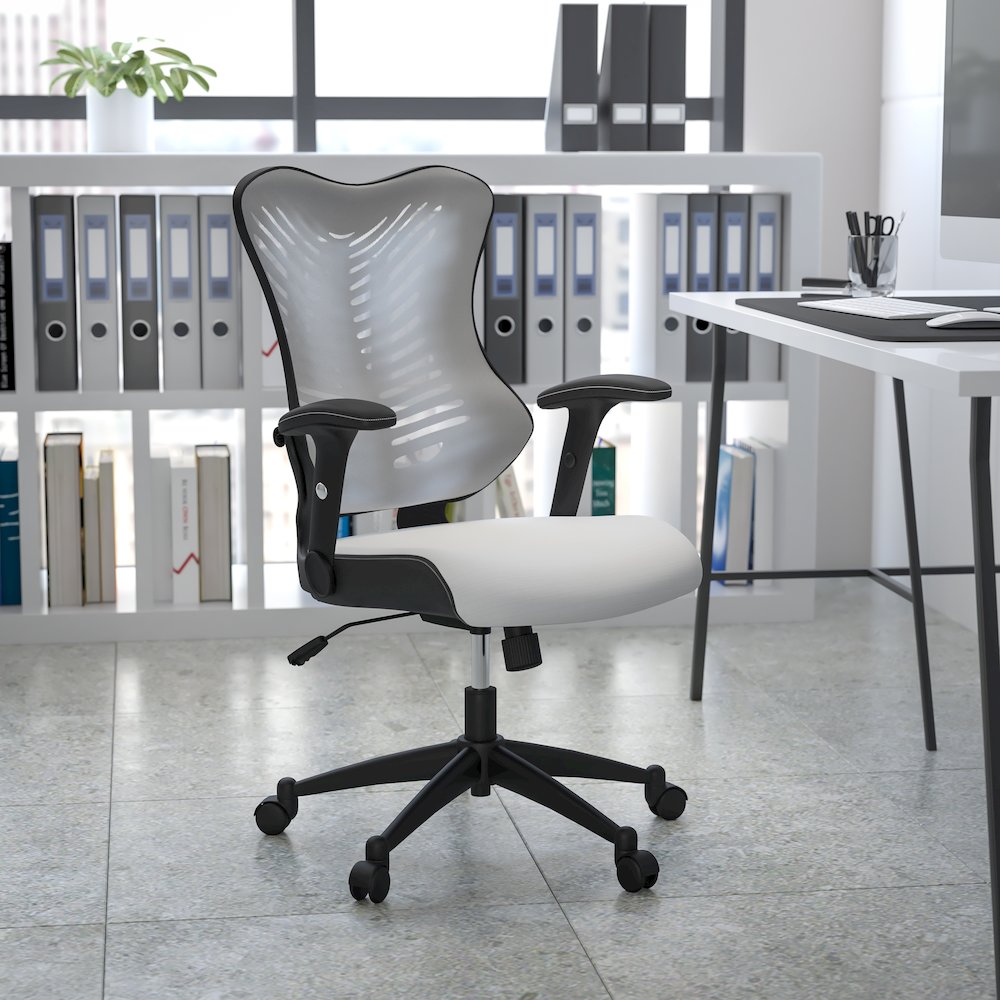 High Back Designer White Mesh Executive Swivel Office Chair with Adjustable Arms