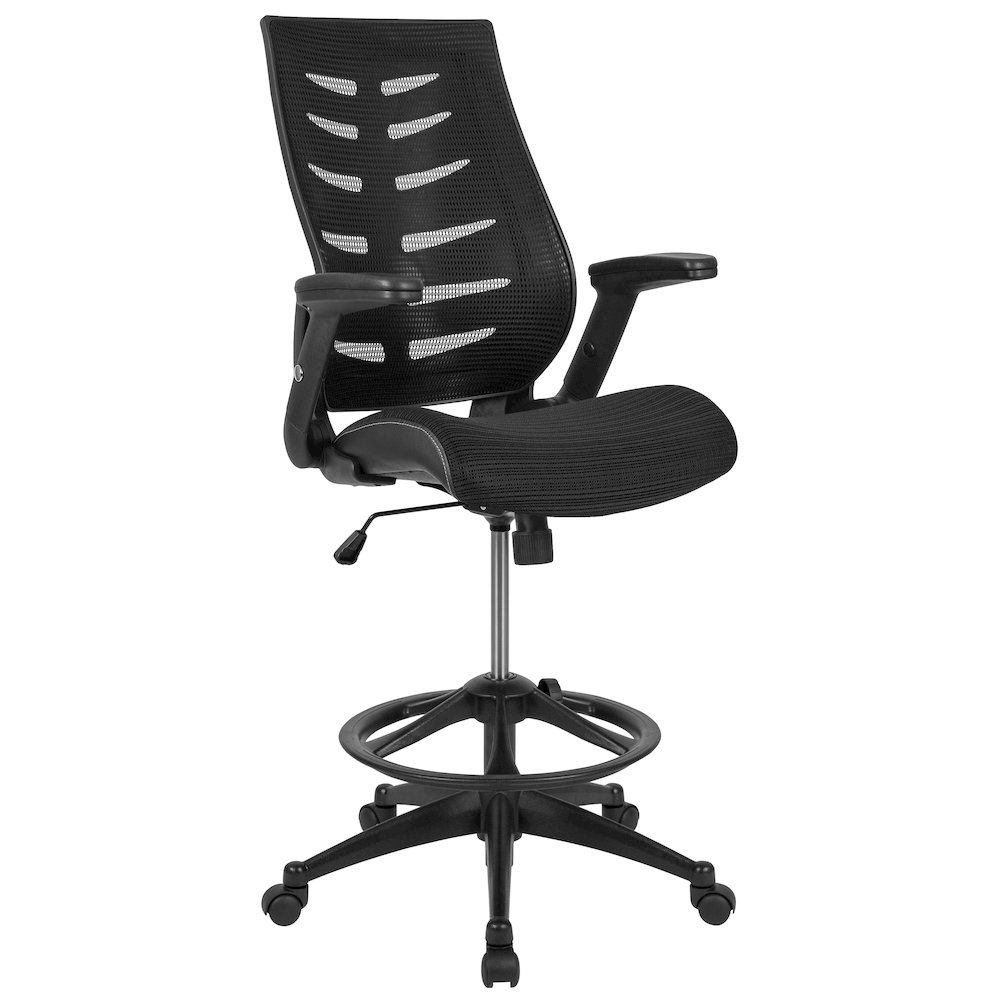 High Back Black Mesh Spine-Back Drafting Chair