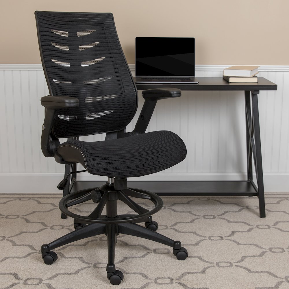 High Back Black Mesh Spine-Back Drafting Chair