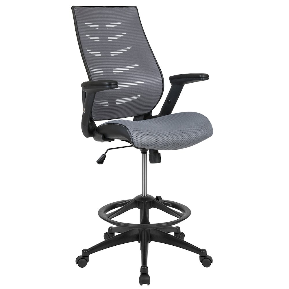 High Back Dark Gray Mesh Spine-Back Drafting Chair