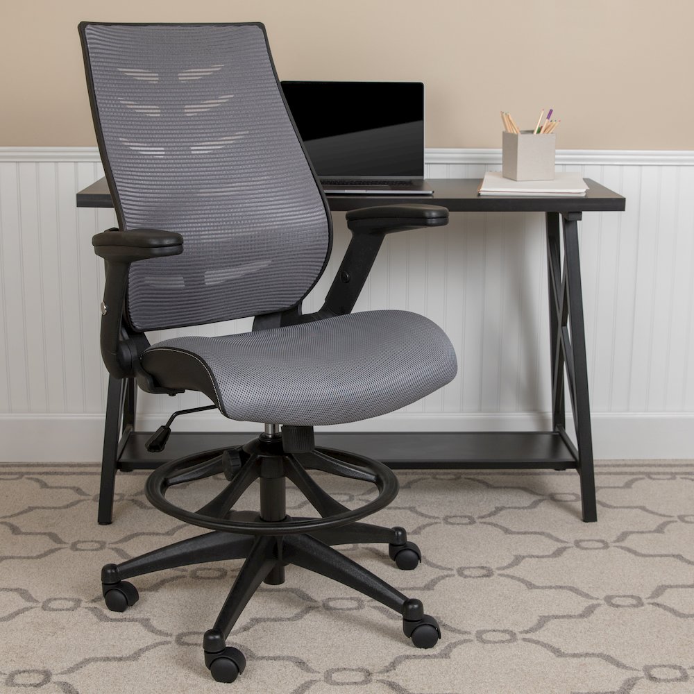 High Back Dark Gray Mesh Spine-Back Drafting Chair