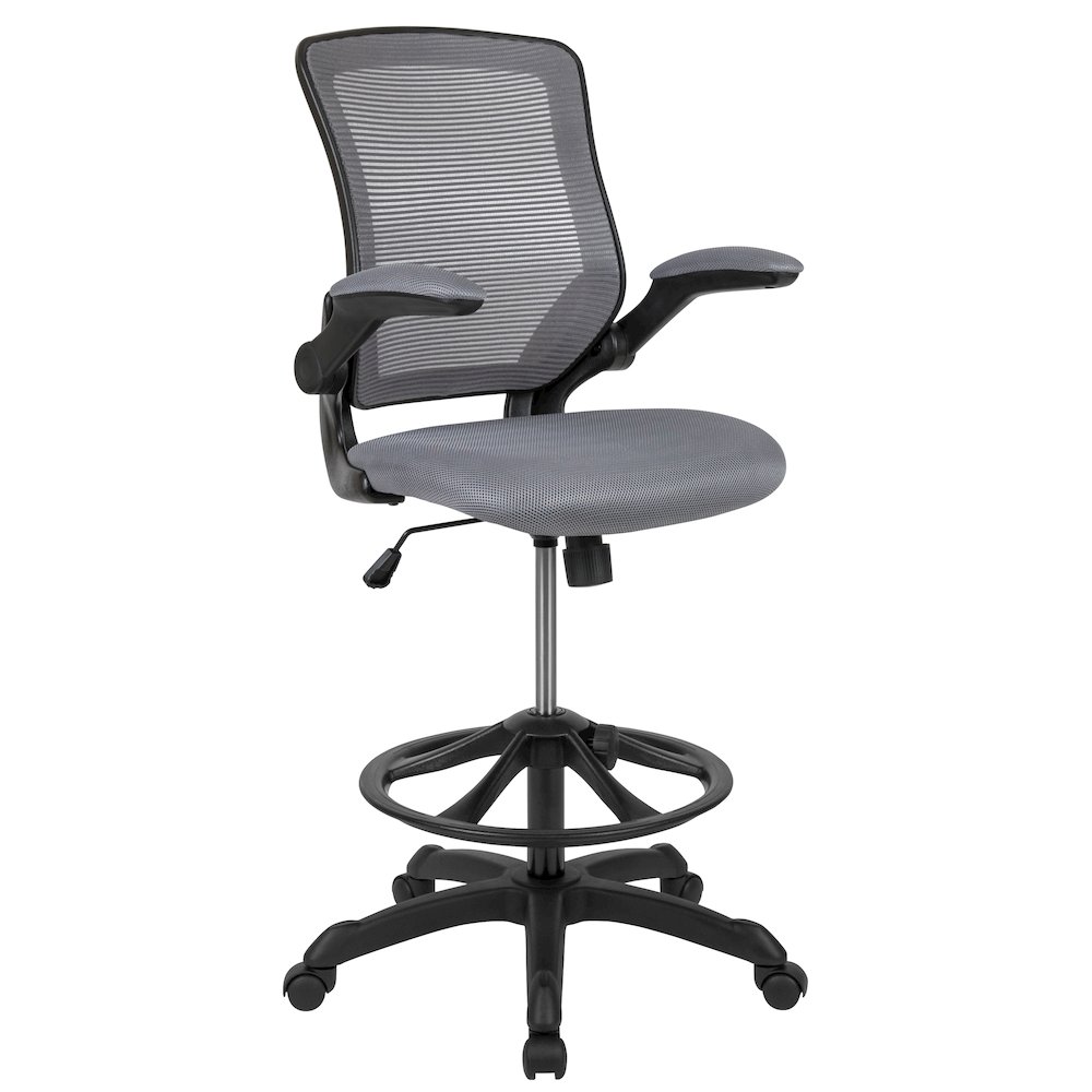 Mid-Back Dark Gray Mesh Drafting Chair with Adjustable Foot Ring