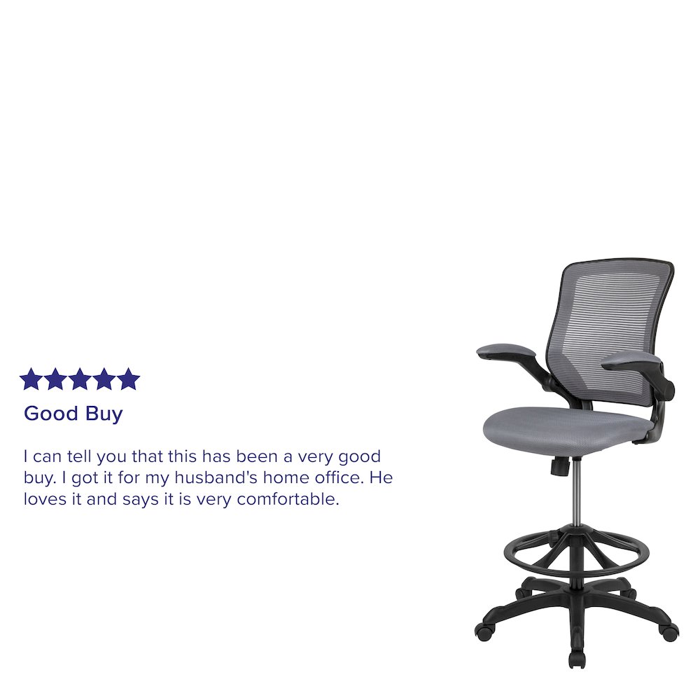 Mid-Back Dark Gray Mesh Drafting Chair with Adjustable Foot Ring