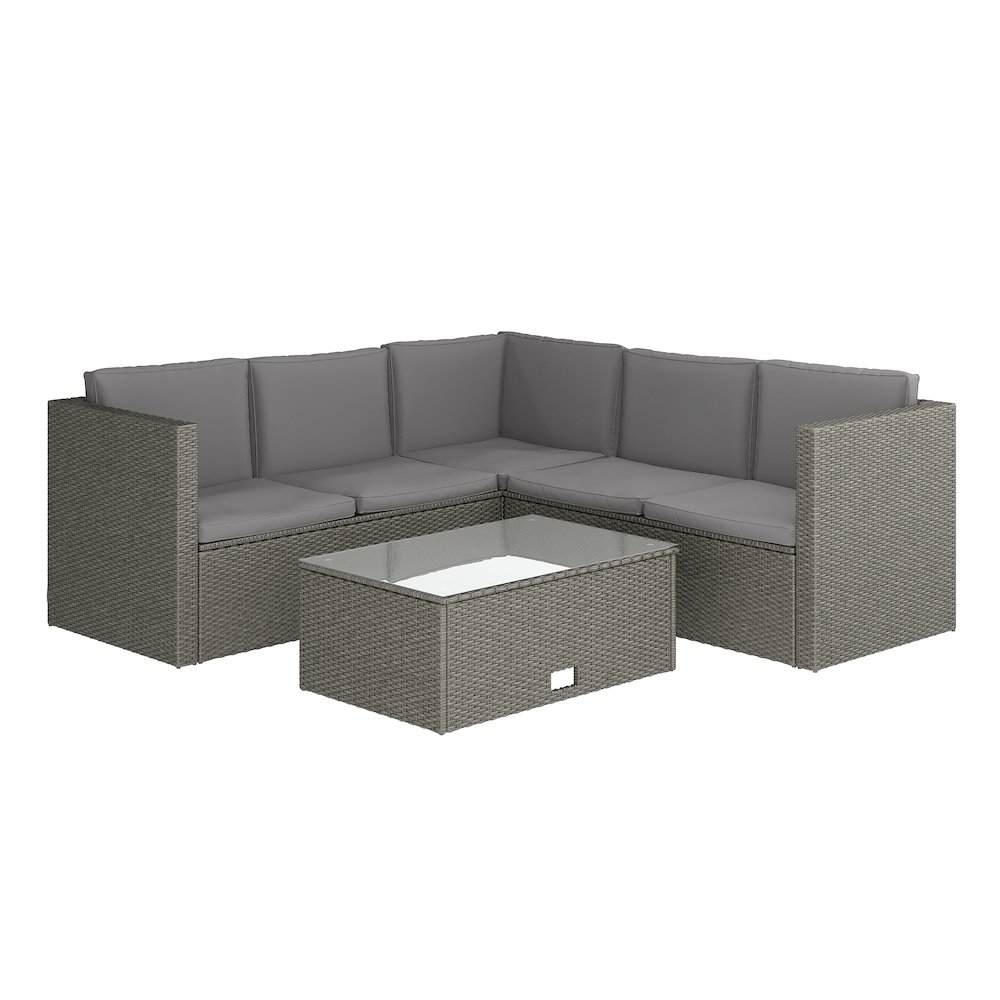 L-Shaped Sectional with Coffee Table in Gray Wicker PE Rattan
