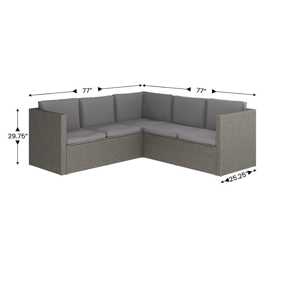 L-Shaped Sectional with Coffee Table in Gray Wicker PE Rattan