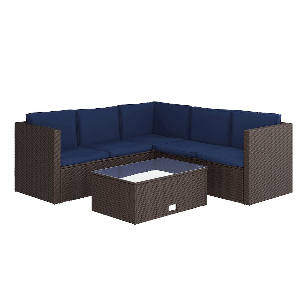 L-Shaped Sectional with Coffee Table in Brown Wicker PE Rattan