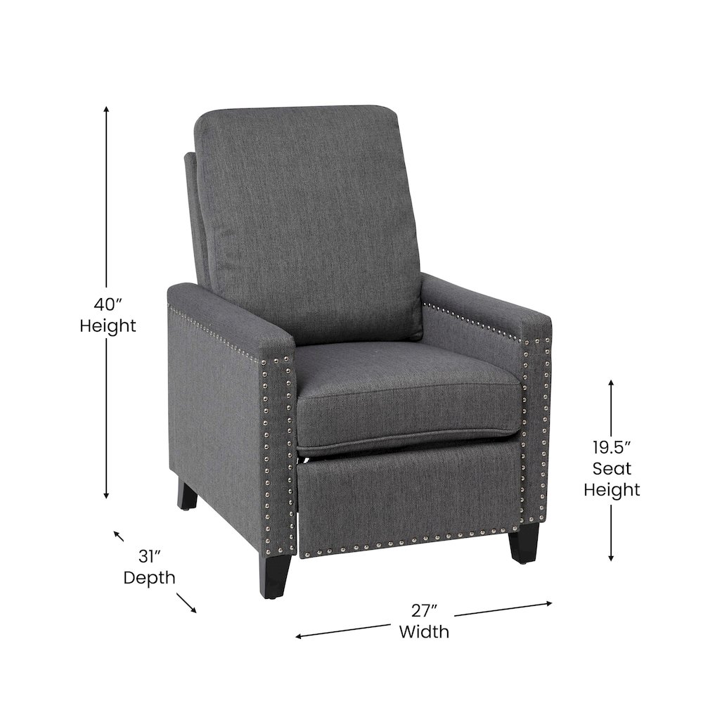 Push Back Recliner Chair – Pillow Back Recliner – Gray Fabric Upholstery