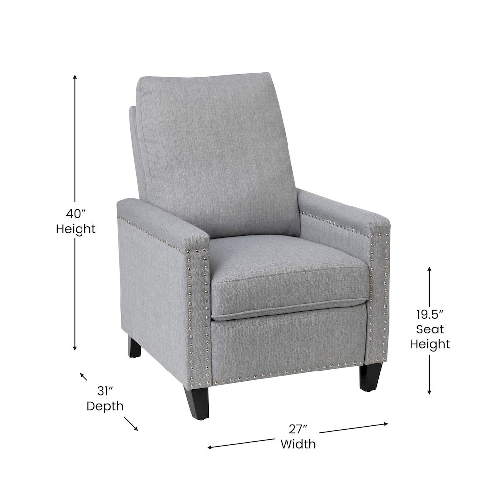Push Back Recliner Chair – Pillow Back Recliner – Light Gray Fabric Upholstery