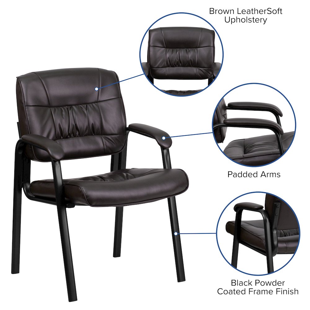 Brown LeatherSoft Executive Side Reception Chair with Black Metal Frame