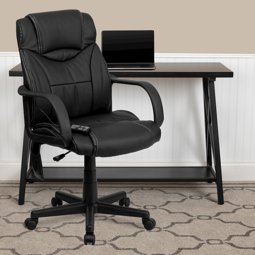Mid-Back Ergonomic Massaging Black Executive Swivel Office Chair with Arms